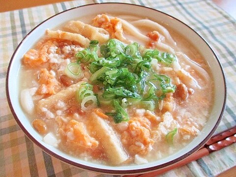 納豆と豆腐のとろふわ味噌煮込みうどん♪